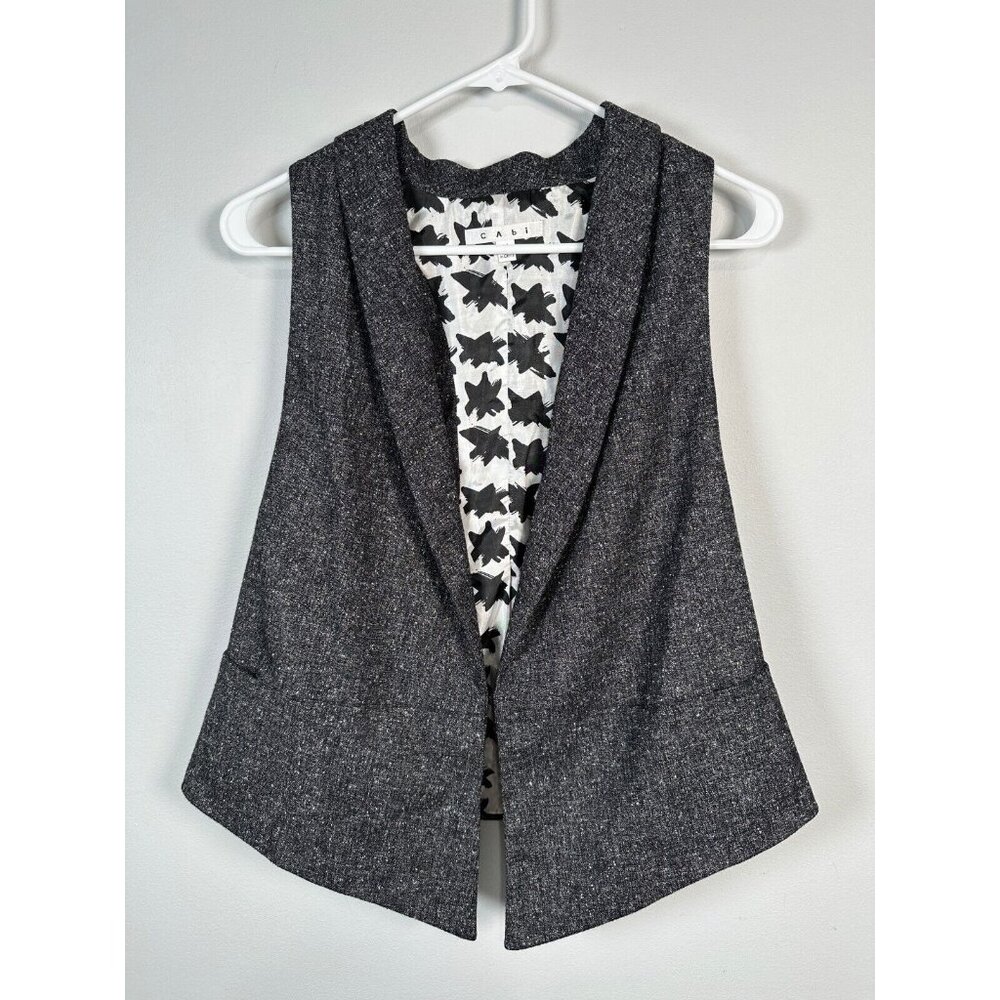 Cabi‎ Medium Womens Vest Dark Gray Lined Sleeveless Tweed One Hook